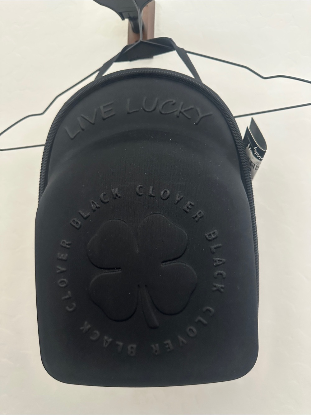 Live Lucky Black Mini Backpack with Embossed Clover Detail